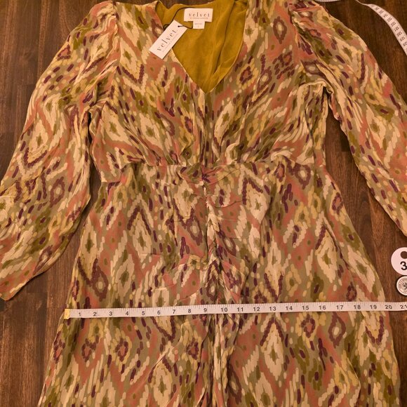 Velvet by Graham & Spencer Dress Womens Large Green Purple Ikat Abstract Maxi - Picture 3 of 15